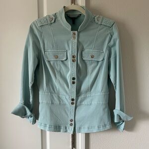 White House Black Market Light Blue Stretch Jean Button Up Jacket